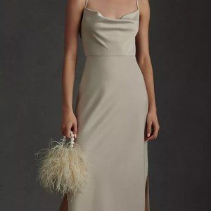 BHLDN Cali Satin Cowl-Neck Midi Slip Dress (Champagne)